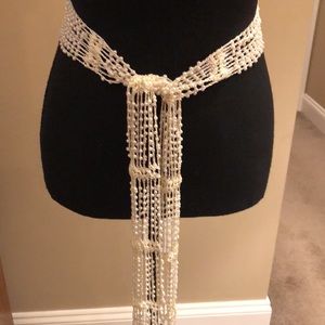 Crocheted Knit and Pearl Belt/Sash/Scarf